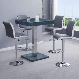 Topaz Modern Bar Table In Grey High Gloss With 4 Ritz Stools