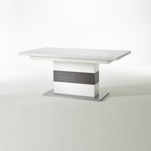 Libya Pedestal Extendable Dining Table In White With Grey Base