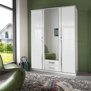 Luton Mirror Wardrobe In High Gloss Alpine White With 3 Doors