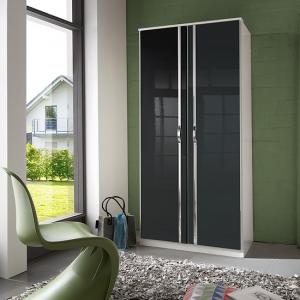 Luton Wardrobe In High Gloss Black Alpine White With 2 Doors
