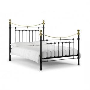 Vangie Metal King Size Bed In Satin Black With Brass Effect
