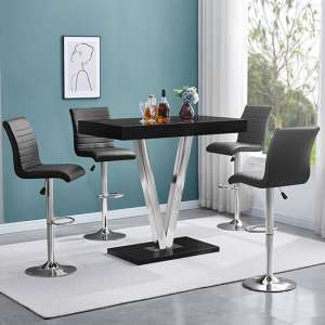 Vienna Black High Gloss Bar Table With 4 Ripple Black Stools