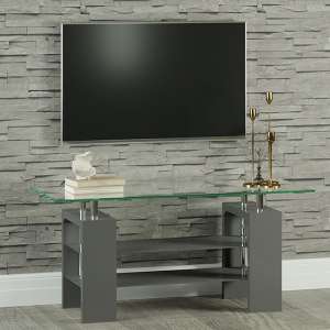 Willis Glass TV Stand In Clear With Grey High Gloss Legs