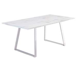 Wivola Glass Top Dining Table In White Marble Effect