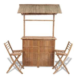 Aahna Wooden Bamboo Bar Table With 2 Bar Chairs In Natural