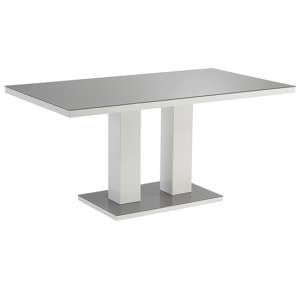 Aarina 160cm Grey Glass Top High Gloss Dining Table In Grey