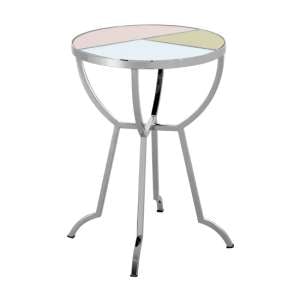 Aarox Round Multicoloured Glass Side Table With Silver Frame