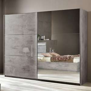 Abby Large Grey Marble Effect Gloss Sliding Mirrored Wardrobe