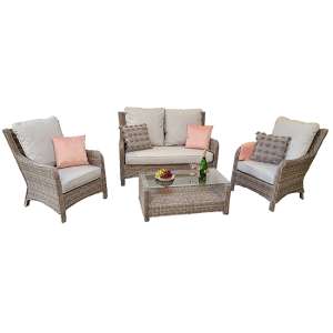 Abobo High Back Lounge Set With Coffee Table In Fine Grey