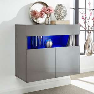 Goole LED Wall Mounted Wooden Sideboard In Grey High Gloss