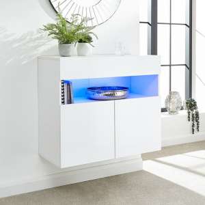 Goole LED Wall Mounted Wooden Sideboard In White High Gloss