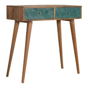 Acadia Wooden Console Table In Oak Ish And Teal Painted