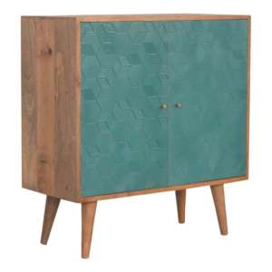 Acadia Wooden Storage Cabinet In Oak Ish And Teal Painted