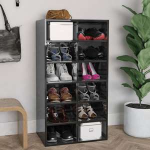 Acciai High Gloss Shoe Storage Rack With 12 Shelves In Black