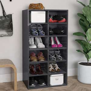 Acciai High Gloss Shoe Storage Rack With 12 Shelves In Grey