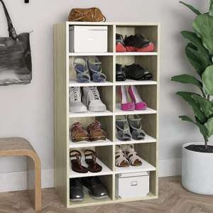 Acciai Shoe Storage Rack With 12 Shelves In White Sonoma Oak