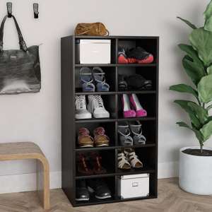 Acciai Wooden Shoe Storage Rack With 12 Shelves In Black