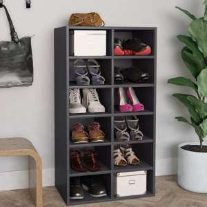 Acciai Wooden Shoe Storage Rack With 12 Shelves In Grey