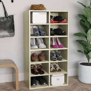 Acciai Wooden Shoe Storage Rack With 12 Shelves In Sonoma Oak