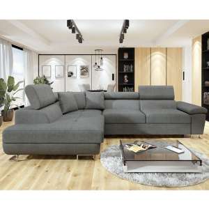 Acker Fabric Left Hand Corner Sofa Bed In Grey