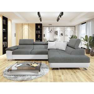 Acker Fabric Right Hand Corner Sofa Bed In Grey And White