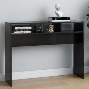 Acosta High Gloss Console Table With 3 Shelves In Black