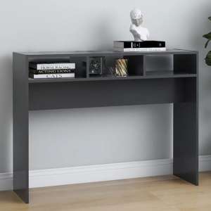 Acosta Wooden Console Table With 3 Shelves In Grey
