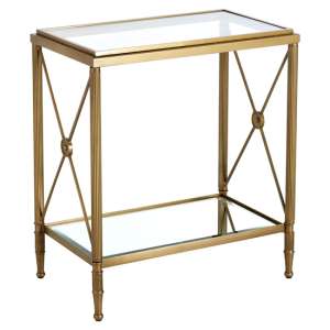 Acox Rectangular Clear Glass Top Side Table With Gold Frame