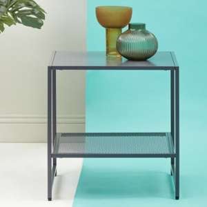 Acre Metal End Table With Open Mesh Shelf In Grey