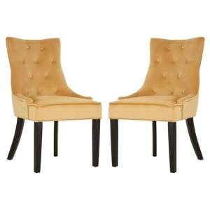 Adalinise Gold Velvet Dining Chair With Wooden Legs In A Pair