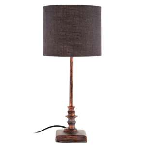 Adelat Dark Grey Fabric Shade Table Lamp With Copper Metal Base