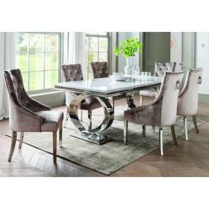 Adele Marble Dining Table With 6 Enmore Champagne Chairs