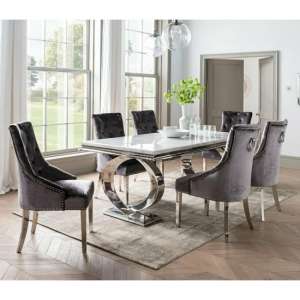 Adele Marble Dining Table With 8 Enmore Charcoal Chairs