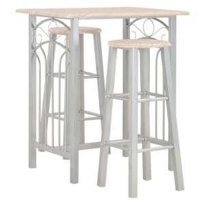 Adelia Wooden Bar Table With 2 Bar Stools In Oak And Grey