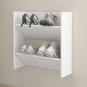 Adelio Wooden Wall Mounted Shoe Storage Rack In White