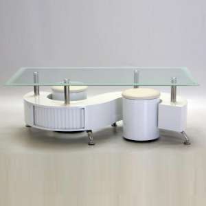 Beata Glass Coffee Table In White High Gloss With 2 Stools