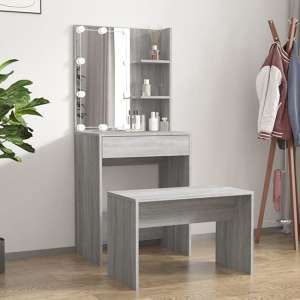 Adhra Wooden Dressing Table Set In Grey Sonoma Oak With LED