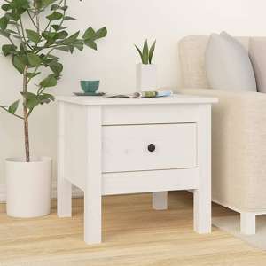 Aeneas Solid Pinewood Side Table With 1 Drawer In White