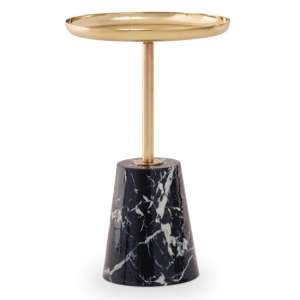 Aeolia Gold Metal Top Side Table With Black Marble Effect Base
