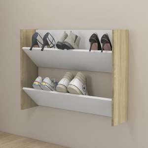 Agim Wooden Shoe Storage Rack With 2 Shelves In White Oak