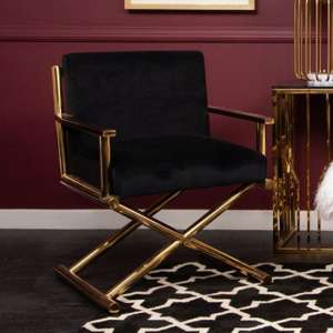 Agnetas Velvet Bedroom Chair In Black With Gold Frame