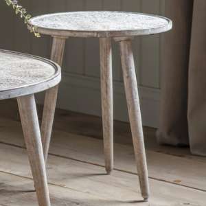 Agra Wooden Side Table In Natural White