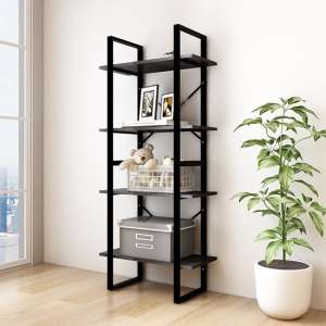 Aharon 4-Tier Solid Pinewood Bookshelf In Black
