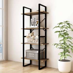 Aharon 4-Tier Solid Pinewood Bookshelf In Honey Brown