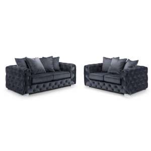 Ahern Plush Velvet 3 Seater And 2 Seater Sofa Suite In Slate