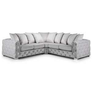 Ahern Plush Velvet Large Corner Sofa Suite In Silver