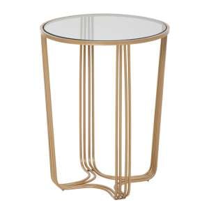 Aida Small Metal Side Table In Gold With Glass Top