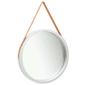 Ailie Large Retro Wall Mirror With Faux Leather Strap In Silver