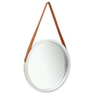 Ailie Medium Retro Wall Mirror With Faux Leather Strap In Silver