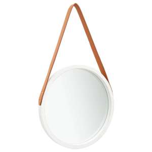 Ailie Small Retro Wall Mirror With Faux Leather Strap In White